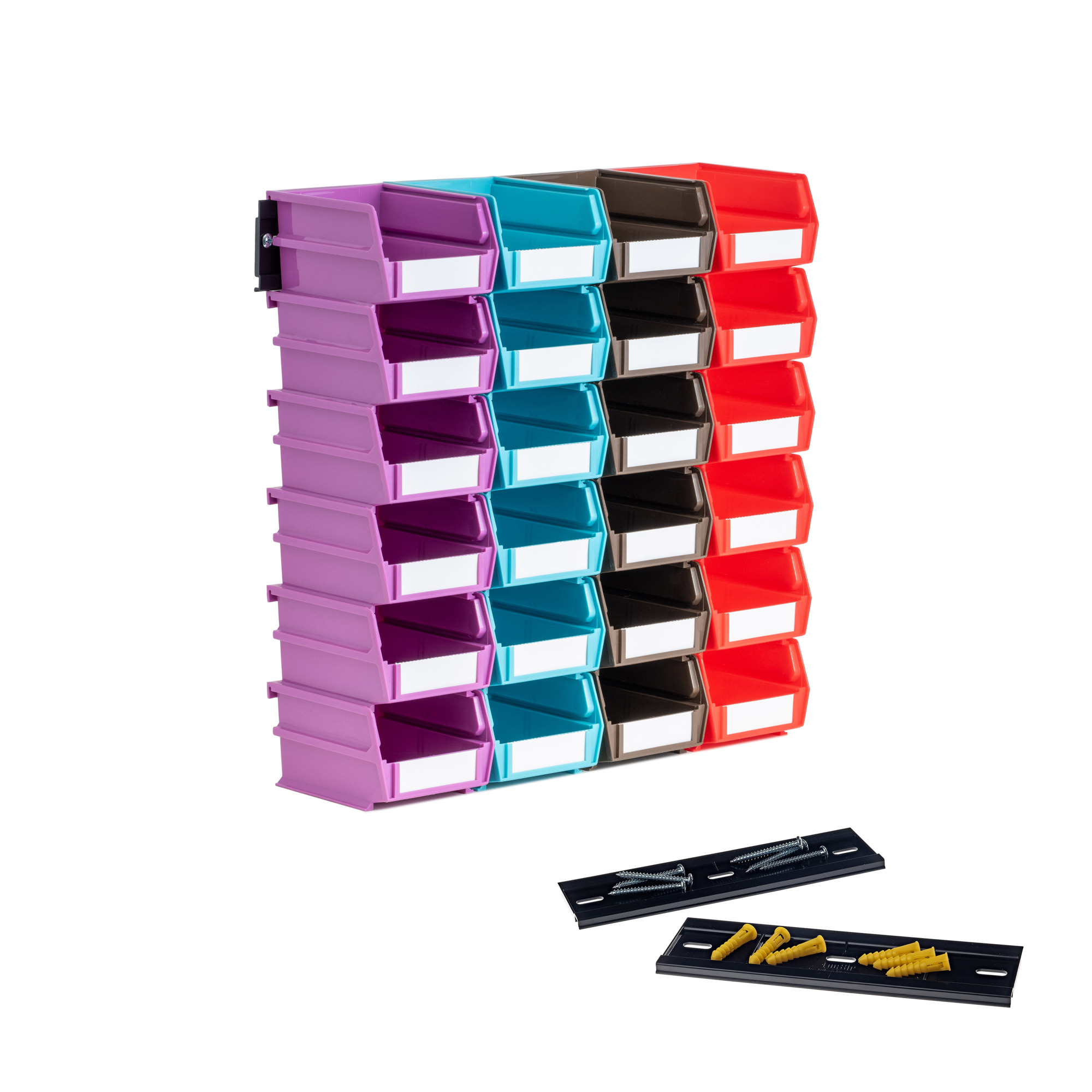 Triton LocBin 24-Pc. Bin Set with Wall-Mount Rails, Multi-Colored, 5 3/8in.L x 4 1/8in.W x 3in.H, Model# 3-210MCWS
